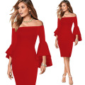 Woman Trumpet Sleeve Office Dress Sexy Fashion Slim Casual Club Party Dress